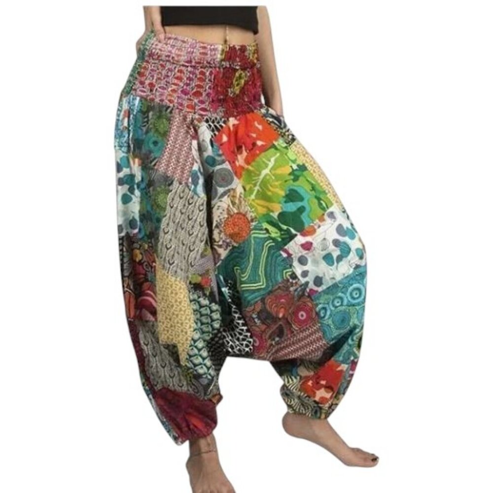 Tribe Azure Patchwork Boho Floral Festival Printed Harem Balloon Pants Sz L / XL
